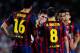 BARCELONA, SPAIN - SEPTEMBER 18: Lionel Messi of FC Barcelona discusses the strategy with his team-mates before a free-kick during the UEFA Champions League Group H match between FC Barcelona and Ajax Amsterdam ag the Camp Nou stadium on September 18, 2013 in Barcelona, Spain. (Photo by David Ramos/Getty Images)