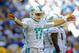Sep 15, 2013; Indianapolis, IN, USA; Miami Dolphins quarterback Ryan Tannehill (17) gestures to the sidelines during the second quarter against the Indianapolis Colts at Lucas Oil Stadium. Mandatory Credit: Andrew Weber-USA TODAY Sports