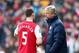 LONDON, ENGLAND - FEBRUARY 26: Arsene Wenger, manager of Arsenal talks to Thomas Vermaelen of Arsenal during the Barclays Premier League match between Arsenal and Tottenham Hotspur at Emirates Stadium on February 26, 2012 in London, England. (Photo by Clive Mason/Getty Images)