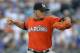 KANSAS CITY, MO - AUGUST 13: Starting pitcher Jose Fernandez #16 of the Miami Marlins throws in the first inning against the Kansas City Royals at Kauffman Stadium August 13, 2013 in Kansas City, Missouri. (Photo by Ed Zurga/Getty Images)