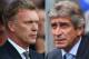 (FILE PHOTO - EDITORS NOTE: COMPOSITE OF TWO IMAGES - Image Numbers (left) 177990999 and 178918611) In this composite image a comparison has been made between David Moyes (L) , Manager of Manchester United and Manuel Pellegrini,Manager of Manchester City. Manchester City and Manchester United meet for the first Manchester Derby of the season on September 22, 2013 at the Etihad Stadium, Manchester. ***LEFT IMAGE*** MANCHESTER, ENGLAND - AUGUST 26: Manchester United Manager David Moyes looks on prior to the Barclays Premier League match between Manchester United and Chelsea at Old Trafford on August 26, 2013 in Manchester, England. (Photo by Alex Livesey/Getty Images) ***RIGHT IMAGE*** MANCHESTER, ENGLAND - AUGUST 31: Manuel Pellegrini the manager of Manchester City looks on during the Barclays Premier League match between Manchester City and Hull City at the Etihad Stadium on August 31, 2013 in Manchester, England. (Photo by Alex Livesey/Getty Images)