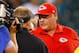 PHILADELPHIA, PA - SEPTEMBER 19: Head coach Andy Reid of the Kansas City Chiefs (R) talks to head coach Chip Kelly of the Philadelphia Eagles prior to the game at Lincoln Financial Field on September 19, 2013 in Philadelphia, Pennsylvania. (Photo by Rich Schultz/Getty Images)