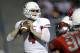 Aug 29, 2013; Fresno, CA, USA; Fresno State Bulldogs quarterback Derek Carr (4) prepares to throw a pass against the Rutgers Scarlet Knights in the second quarter at Bulldog Stadium. Mandatory Credit: Cary Edmondson-USA TODAY Sports