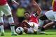 LONDON, ENGLAND - AUGUST 04: Johan Elmander of Galatasaray battles with Bacary Sagna and Mikel Arteta of Arsenal during the Emirates Cup match between Arsenal and Galatasaray at the Emirates Stadium on August 4, 2013 in London, England. (Photo by Jamie McDonald/Getty Images)