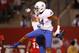 Sep 20, 2013; Fresno, CA, USA; Boise State Broncos wide receiver Troy Ware (14) reacts after catching a touchdown pass against the Fresno State Bulldogs in the second quarter at Bulldog Stadium. Mandatory Credit: Cary Edmondson-USA TODAY Sports