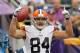 Sep 22, 2013; Minneapolis, MN, USA; Cleveland Browns tight end Jordan Cameron (84) celebrates his touchdown during the second quarter against the Minnesota Vikings at Mall of America Field at H.H.H. Metrodome. Mandatory Credit: Brace Hemmelgarn-USA TODAY Sports