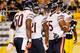 PITTSBURGH, PA - SEPTEMBER 22: Major Wright #21 of the Chicago Bears celebrates a second quarter touchdown with James Anderson #50 and Lance Briggs #55 after intercepting a pass against the Pittsburgh Steelers at Heinz Field on September 22, 2013 in Pittsburgh, Pennsylvania. (Photo by Gregory Shamus/Getty Images)
