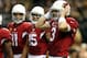 Sep 22, 2013; New Orleans, LA, USA; Arizona Cardinals quarterback Carson Palmer (3) listens to the play in his helmet in the third quarter of their game against the New Orleans Saints at Mercedes-Benz Superdome. Mandatory Credit: Chuck Cook-USA TODAY Sports