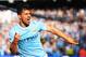 MANCHESTER, ENGLAND - SEPTEMBER 22: Sergio Aguero of Manchester City (16) celebrates as he scores their first goal during the Barclays Premier League match between Manchester City and Manchester United at the Etihad Stadium on September 22, 2013 in Manchester, England. (Photo by Laurence Griffiths/Getty Images)