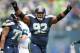 SEATTLE, WA - SEPTEMBER 22: Defensive tackle Brandon Mebane #92 of the Seattle Seahawks celebrates a tackle in the first half against the Jacksonville Jaguars at CenturyLink Field on September 22, 2013 in Seattle, Washington. (Photo by Otto Greule Jr/Getty Images)