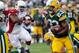 Aug 9, 2013; Green Bay, WI, USA; Green Bay Packers running back Johnathan Franklin (23) runs for short yards during game against the Arizona Cardinals at Lambeau Field. Mandatory Credit: Benny Sieu-USA TODAY Sports