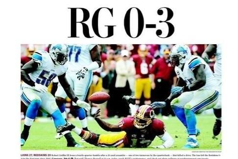 The Washington Post Blasts Robert Griffin III with 'RG 0-3' Nickname