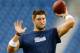 FOXBORO, MA - AUGUST 29: Tim Tebow #5 of the New England Patriots warms up prior to the preseason game against the New York Giants at Gillette Stadium on August 29, 2013 in Foxboro, Massachusetts. (Photo by Jared Wickerham/Getty Images)