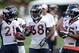 July 25, 2013; Englewood, CO, USA;Denver Broncos running back Ronnie Hillman (21) and running back Montee Ball (38) and running back Lance Ball (35) during training camp at the Broncos training facility. Mandatory Credit: Ron Chenoy-USA TODAY Sports