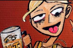 Painting of Iowa Hawkeyes drunky fan 'Vodka Samm' for sale on eBay (photo)