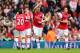 LONDON, ENGLAND - SEPTEMBER 22: Aaron Ramsey (C) of Arsenal celebrates scoring during the Barclays Premier League match between Arsenal and Stoke City at Emirates Stadium on September 22, 2013 in London, England. (Photo by Ian Walton/Getty Images)