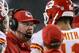 Sep 19, 2013; Philadelphia, PA, USA; Kansas City Chiefs head coach Andy Reid talks with quarterback Alex Smith (11) during the fourth quarter against the Philadelphia Eagles at Lincoln Financial Field. The Chiefs defeated the Eagles 26-16. Mandatory Credit: Howard Smith-USA TODAY Sports