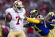 ST. LOUIS, MO - DECEMBER 02: Cornerback Janoris Jenkins #21 of the St. Louis Rams tackles quarterback Colin Kaepernick #7 of the San Francisco 49ers during the game at the Edward Jones Dome on December 02, 2012 in St. Louis, Missouri. The Rams beat the 49ers 16-13 in overtime. (Photo by David Welker/Getty Images)
