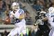 November 8, 2012; Jacksonville FL, USA; Indianapolis Colts quarterback Andrew Luck (12) drops back during the second half against the Jacksonville Jaguars at EverBank Field. Indianapolis Colts defeated the Jacksonville Jaguars 27-10. Mandatory Credit: Kim Klement-USA TODAY Sports