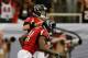 ATLANTA, GA - SEPTEMBER 15: Matt Ryan #2 of the Atlanta Falcons congratulates Julio Jones #11 after Jones scored a touchdown off a reception against the St. Louis Rams at Georgia Dome on September 15, 2013 in Atlanta, Georgia. (Photo by Kevin C. Cox/Getty Images)