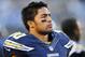Aug 8, 2013; San Diego, CA, USA; San Diego Chargers linebacker Manti Te'o (50) on the sidelines during the first half against the Seattle Seahawks at Qualcomm Stadium. Mandatory Credit: Christopher Hanewinckel-USA TODAY Sports