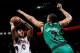 ATLANTA, GA - JANUARY 25: Jeff Teague #0 of the Atlanta Hawks shoots against Jared Sullinger #7 of the Boston Celtics at Philips Arena on January 25, 2013 in Atlanta, Georgia. NOTE TO USER: User expressly acknowledges and agrees that, by downloading and or using this photograph, User is consenting to the terms and conditions of the Getty Images License Agreement. (Photo by Kevin C. Cox/Getty Images)