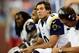 Sep 9, 2012; Detroit, MI, USA; St. Louis Rams quarterback Sam Bradford (8) sits on the bench in the second quarter against the Detroit Lions at Ford Field. Mandatory Credit: Andrew Weber-US Presswire