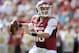 Aug 31, 2013; Fayetteville, AR, USA; Arkansas Razorback quarterback Brandon Allen (10) looks to make a pass during a game against the Louisiana Ragin' Cajuns at Donald W. Reynolds Razorback Stadium. Mandatory Credit: Beth Hall-USA TODAY Sports