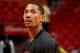 MIAMI, FL - MAY 8: Derrick Rose #1 of the Chicago Bulls warms up before his team played the Miami Heat in Game Two of the Eastern Conference Semifinals during the 2013 NBA Playoffs on May 8, 2013 at American Airlines Arena in Miami, Florida. NOTE TO USER: User expressly acknowledges and agrees that, by downloading and/or using this photograph, user is consenting to the terms and conditions of the Getty Images License Agreement. Mandatory copyright notice: Copyright NBAE 2013 (Photo by Issac Baldizon/NBAE via Getty Images)