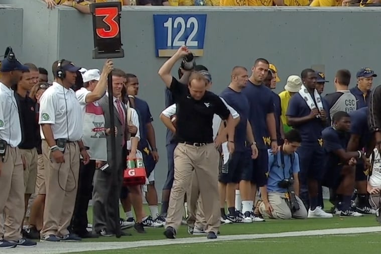 WVU Head Coach Dana Holgorsen Tosses Headset in Sideline Fit