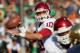 SOUTH BEND, IN - SEPTEMBER 28: Blake Bell #10 of the Oklahoma Sooners passes against the Notre Dame Fighting Irish at Notre Dame Stadium on September 28, 2013 in South Bend, Indiana. (Photo by Jonathan Daniel/Getty Images)