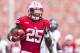 Aug 31, 2013; Madison, WI, USA; Wisconsin Badgers running back Melvin Gordon (25) rushes for a touchdown during the second quarter against the Massachusetts Minutemen at Camp Randall Stadium. Mandatory Credit: Jeff Hanisch-USA TODAY Sports
