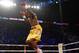 Jun 8, 2013; Montreal, Quebec, Canada; Adonis Stevenson (gold/yellow) celebrates after knocking out Chad Dawson (not pictured) during the first round of their light heavyweight WBC title bout at the Bell Centre. Mandatory Credit: Eric Bolte-USA TODAY Sports