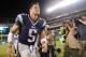 Aug 9, 2013; Philadelphia, PA, USA; New England Patriots quarterback Tim Tebow (5) leaves the field after the second half of a preseason game against the Philadelphia Eagles at Lincoln Financial Field. The Patriots won 31-22. Mandatory Credit: Joe Camporeale-USA TODAY Sports
