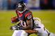 Sep 9, 2013; San Diego, CA, USA; Houston Texans receiver Andre Johnson (80) is tackled by San Diego Chargers cornerback Derek Cox (22) after a gain during the second half at Qualcomm Stadium. Mandatory Credit: Christopher Hanewinckel-USA TODAY Sports