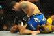 Jul 6, 2013; Las Vegas, NV, USA; Chris Weidman, blue shorts, defeated Anderson Silva (yellow shorts) in their Middleweight Chamionship Bout in the second round with a TKO at the MGM Grand Garden Arena. Mandatory Credit: Jayne Kamin-Oncea-USA TODAY Sports