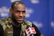 Jun 13, 2013; San Antonio, TX, USA; Miami Heat small forward LeBron James addresses the media during a press conference after game four of the 2013 NBA Finals against the San Antonio Spurs at the AT&T Center. The Miami Heat defeated the San Antonio Spurs 109-93. Mandatory Credit: Derick E. Hingle-USA TODAY Sports