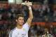 Aug 7, 2013; Miami Gardens, FL, USA; Real Madrid forward Cristiano Ronaldo (7) holds up his trophy after defeating Chelsea 3-1 of the International Champions Cup Championship finals at Sun Life Stadium. Mandatory Credit: Steve Mitchell-USA TODAY Sports