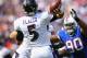 ORCHARD PARK, NY - SEPTEMBER 29: Alan Branch #90 of the Buffalo Bills pressures Joe Flacco #5 of the Baltimore Ravens at Ralph Wilson Stadium on September 29, 2013 in Orchard Park, New York. (Photo by Rick Stewart/Getty Images)