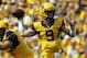 Sep 28, 2013; Morgantown, WV, USA; West Virginia Mountaineers quarterback Clint Trickett (9) passes the ball during the first half against the Oklahoma State Cowboys at Milan Puskar Stadium. Mandatory Credit: Peter Casey-USA TODAY Sports