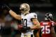 NEW ORLEANS, LA - SEPTEMBER 08: Jimmy Graham #80 of the New Orleans Saints reacts after a first down against the Atlanta Falcons at the Mercedes-Benz Superdome on September 8, 2013 in New Orleans, Louisiana. (Photo by Chris Graythen/Getty Images)
