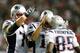 ATLANTA, GA - SEPTEMBER 29: Tom Brady #12 and Sebastian Vollmer #76 congratulates Kenbrell Thompkins #85 of the New England Patriots after he pulled in a touchdown reception against the Atlanta Falcons at Georgia Dome on September 29, 2013 in Atlanta, Georgia. (Photo by Kevin C. Cox/Getty Images)
