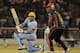 GROS ISLET, ST. LUCIA - AUGUST 6: Misbah-ul-Haq of St. Lucia Zouks pulls during the Eighth Match of the Caribbean Premier League between Antigua Hawksbills v St. Lucia Zouks at Beausejour Cricket Ground on August 6, 2013 in Gros Islet, St. Lucia. The keeper is Antigua Hawksbills Johnson Charles. (Photo by Randy Brooks/Getty Images Latin America for CPL)