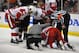 May 8, 2013; Anaheim, CA, USA; Detroit Red Wings right wing Daniel Cleary (11) is looked at by the team trainer after suffering an apparent injury after being hit by Anaheim Ducks center Daniel Winnik (34) during the second period in game five of the first round of the 2013 Stanley Cup Playoffs at the Honda Center. Mandatory Credit: Gary A. Vasquez-USA TODAY Sports