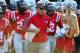 Sep 7, 2013; Oxford, MS, USA; Mississippi Rebels head coach Hugh Freeze leads the team to the field before the game against the Southeast Missouri State Redhawks at Vaught-Hemingway Stadium. Mandatory Credit: Spruce Derden-USA TODAY Sports
