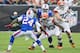 CLEVELAND, OH - SEPTEMBER 23: Running back Trent Richardson #33 of the Cleveland Browns tries to juke his way around cornerback Terrence McGee #24 of the Buffalo Bills during the second half at Cleveland Browns Stadium on September 23, 2012 in Cleveland, Ohio. The Bills defeated the Browns 24-14. (Photo by Jason Miller/Getty Images)