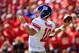 KANSAS CITY, MO - SEPTEMBER 29: Quarterback Eli Manning #10 of the New York Giants passes during the game against the Kansas City Chiefs at Arrowhead Stadium on September 29, 2013 in Kansas City, Missouri. (Photo by Jamie Squire/Getty Images)