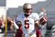 Sep 28, 2013; Boston, MA, USA; Florida State Seminoles quarterback Jameis Winston (5) warms up prior to a game against the Boston College Eagles during the first half at Alumni Stadium. Mandatory Credit: Mark L. Baer-USA TODAY Sports