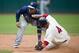 CLEVELAND, OH - JUNE 1: Shortstop Yunel Escobar #11 of the Tampa Bay Rays is unable to tag Mike Aviles #4 of the Cleveland Indians as he steals second during the fourth inning at Progressive Field on June 1, 2013 in Cleveland, Ohio. (Photo by Jason Miller/Getty Images)