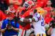 Sep 28, 2013; Athens, GA, USA; LSU Tigers cornerback Jalen Mills (28) breaks up a pass intended for Georgia Bulldogs wide receiver Justin Scott-Wesley (86) in the first half at Sanford Stadium. Mandatory Credit: Daniel Shirey-USA TODAY Sports